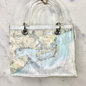 Couture Planet Nantucket Map Handbag Recycled Newspaper Tote Bag Purse Lucite